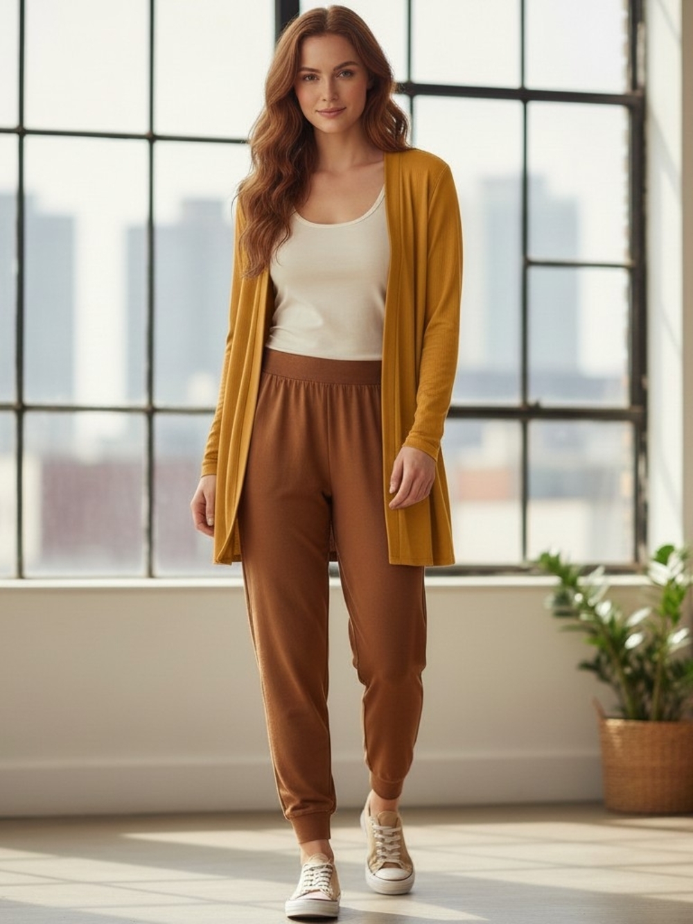 IMAN Ribbed Open Front Cardigan Yellow Duster |Size L EUC |minimalist,Chic Layer - Picture 3 of 8